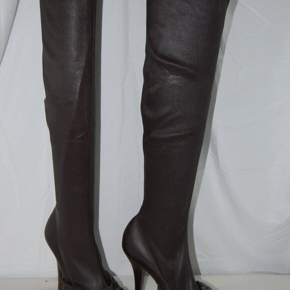 36.5/6.5❤️Tom Ford Yves Saint Laurent Leather Over the Knee High Heels BOOTS OTK - Picture 2 of 13
